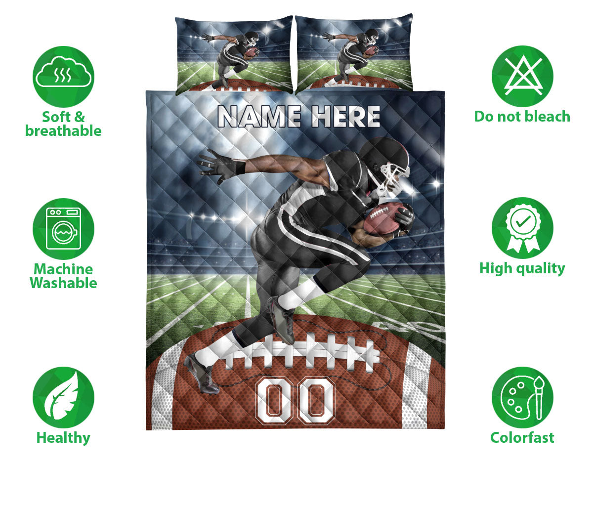 Ohaprints-Quilt-Bed-Set-Pillowcase-Football-Player-Field-Night-Sport-Lover-Gift-Custom-Personalized-Name-Number-Blanket-Bedspread-Bedding-510-Double (70'' x 80'')