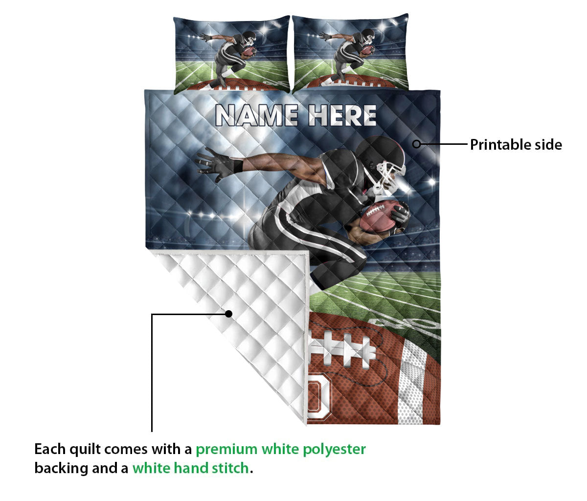 Ohaprints-Quilt-Bed-Set-Pillowcase-Football-Player-Field-Night-Sport-Lover-Gift-Custom-Personalized-Name-Number-Blanket-Bedspread-Bedding-510-Queen (80'' x 90'')