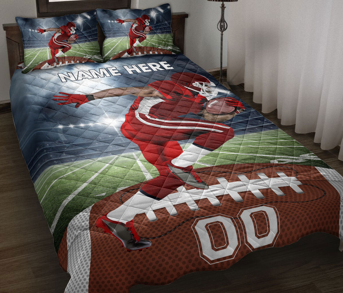 Ohaprints-Quilt-Bed-Set-Pillowcase-Football-Player-Field-Night-Sports-Lover-Gift-Custom-Personalized-Name-Number-Blanket-Bedspread-Bedding-1099-Throw (55'' x 60'')