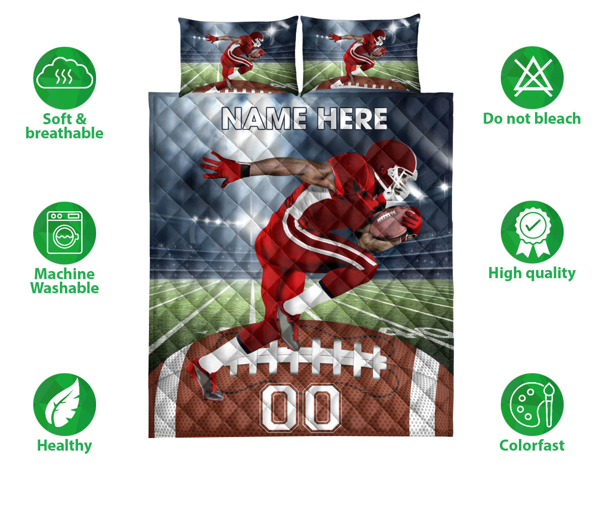 Ohaprints-Quilt-Bed-Set-Pillowcase-Football-Player-Field-Night-Sports-Lover-Gift-Custom-Personalized-Name-Number-Blanket-Bedspread-Bedding-1099-Double (70'' x 80'')