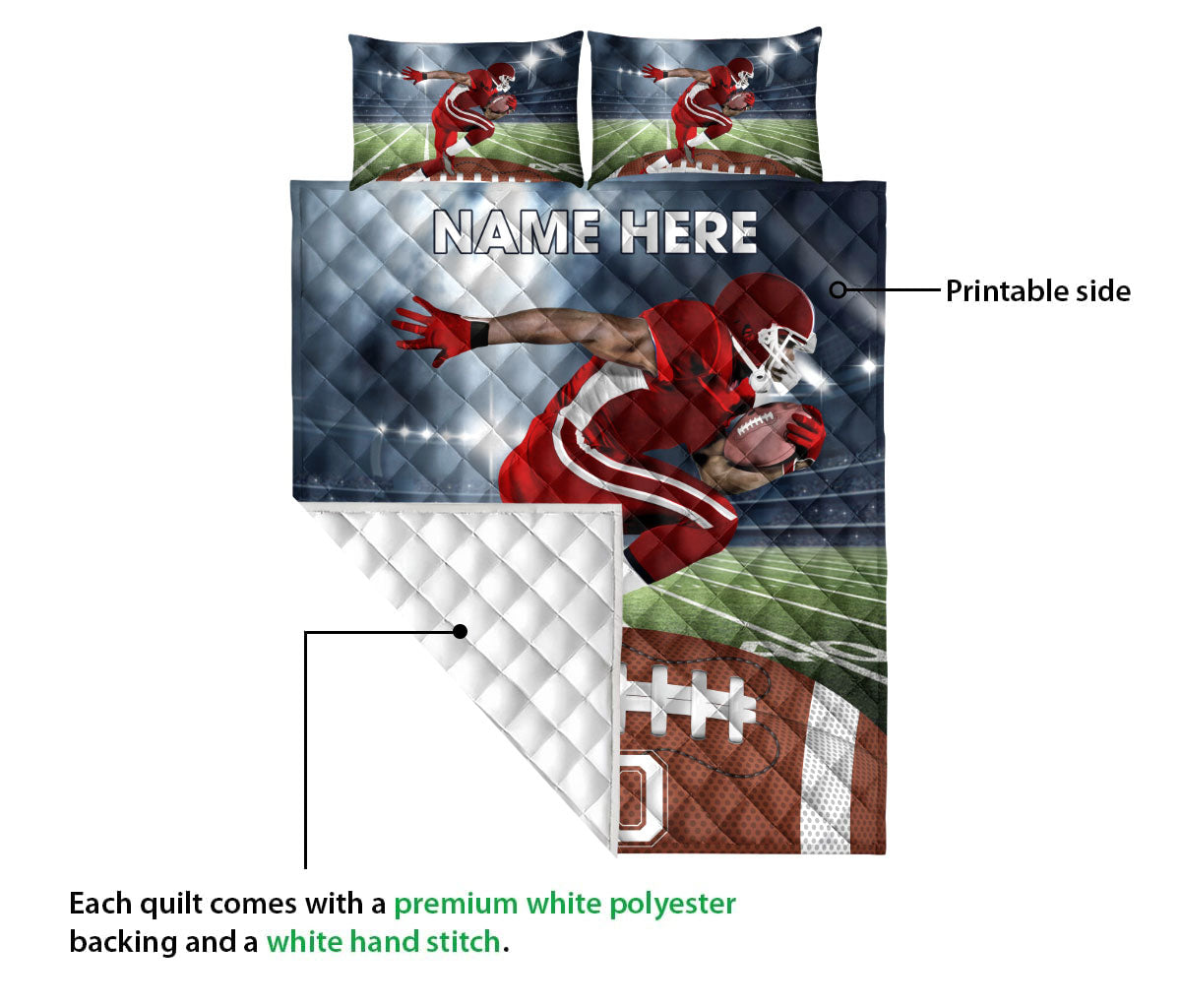 Ohaprints-Quilt-Bed-Set-Pillowcase-Football-Player-Field-Night-Sports-Lover-Gift-Custom-Personalized-Name-Number-Blanket-Bedspread-Bedding-1099-Queen (80'' x 90'')