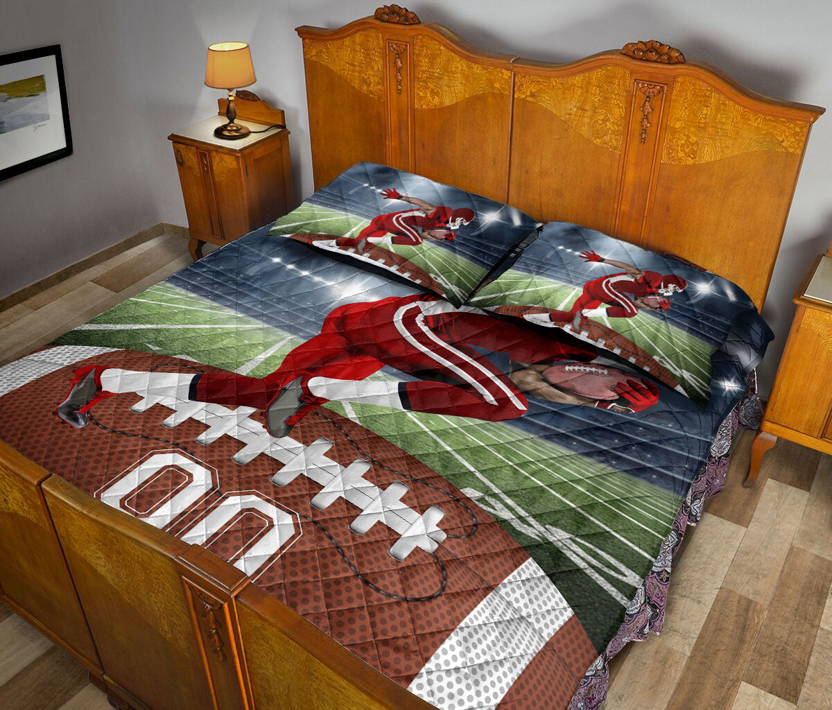 Ohaprints-Quilt-Bed-Set-Pillowcase-Football-Player-Field-Night-Sports-Lover-Gift-Custom-Personalized-Name-Number-Blanket-Bedspread-Bedding-1099-King (90'' x 100'')