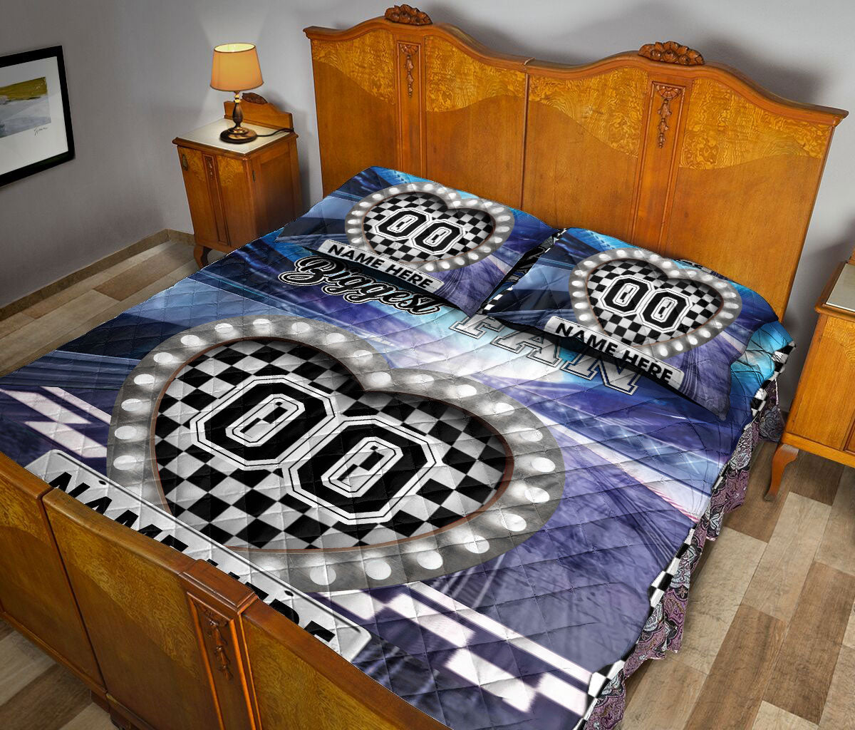 Ohaprints-Quilt-Bed-Set-Pillowcase-Racing-Heart-I'Ll-Always-Be-You-Biggest-Fan-Custom-Personalized-Name-Number-Blanket-Bedspread-Bedding-1682-King (90'' x 100'')