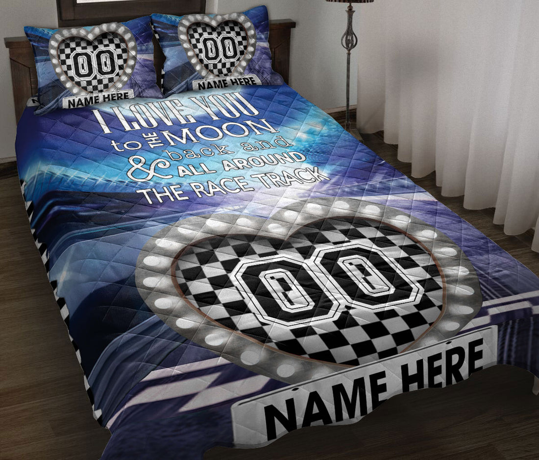 Ohaprints-Quilt-Bed-Set-Pillowcase-Racing-Heart-I-Love-You-To-The-Moon-&-Back-Custom-Personalized-Name-Number-Blanket-Bedspread-Bedding-2269-Throw (55'' x 60'')