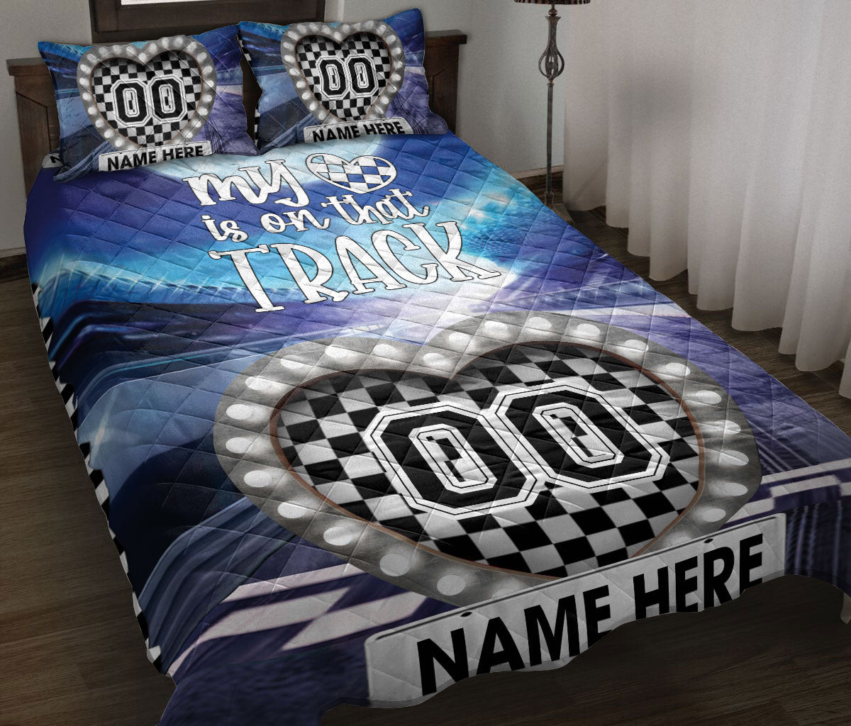 Ohaprints-Quilt-Bed-Set-Pillowcase-Racing-Checkered-My-Heart-Is-On-That-Track-Custom-Personalized-Name-Number-Blanket-Bedspread-Bedding-2862-Throw (55'' x 60'')