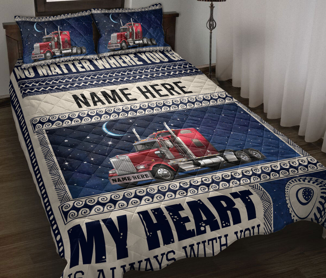 Ohaprints-Quilt-Bed-Set-Pillowcase-Red-Truck-Moon-Night-Gift-For-Trucker-Trucker-Driver-Custom-Personalized-Name-Blanket-Bedspread-Bedding-1100-Throw (55'' x 60'')