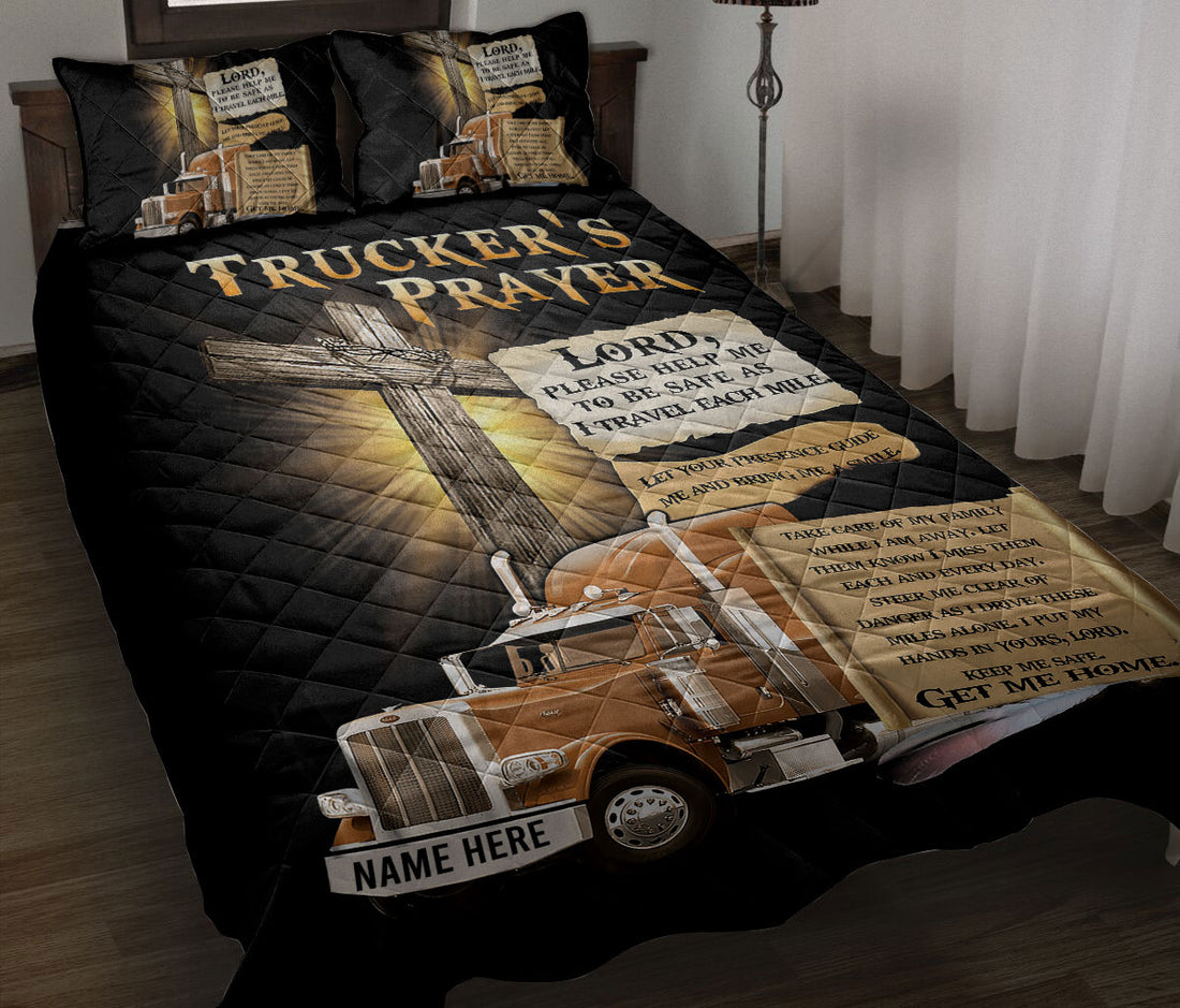 Ohaprints-Quilt-Bed-Set-Pillowcase-Trucker'S-Prayer-Brown-Truck-Gift-For-Truck-Driver-Custom-Personalized-Name-Blanket-Bedspread-Bedding-1683-Throw (55'' x 60'')