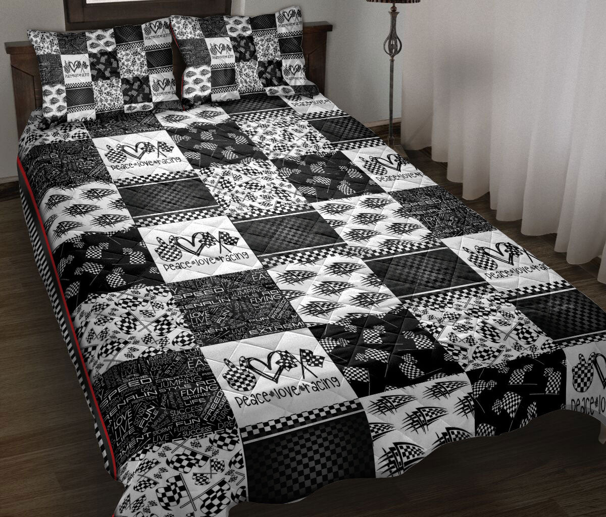 Ohaprints-Quilt-Bed-Set-Pillowcase-Racing-Checkered-Flag-Black-&-White-Patchwork-Pattern-For-Racing-Sport-Lover-Blanket-Bedspread-Bedding-2270-Throw (55'' x 60'')