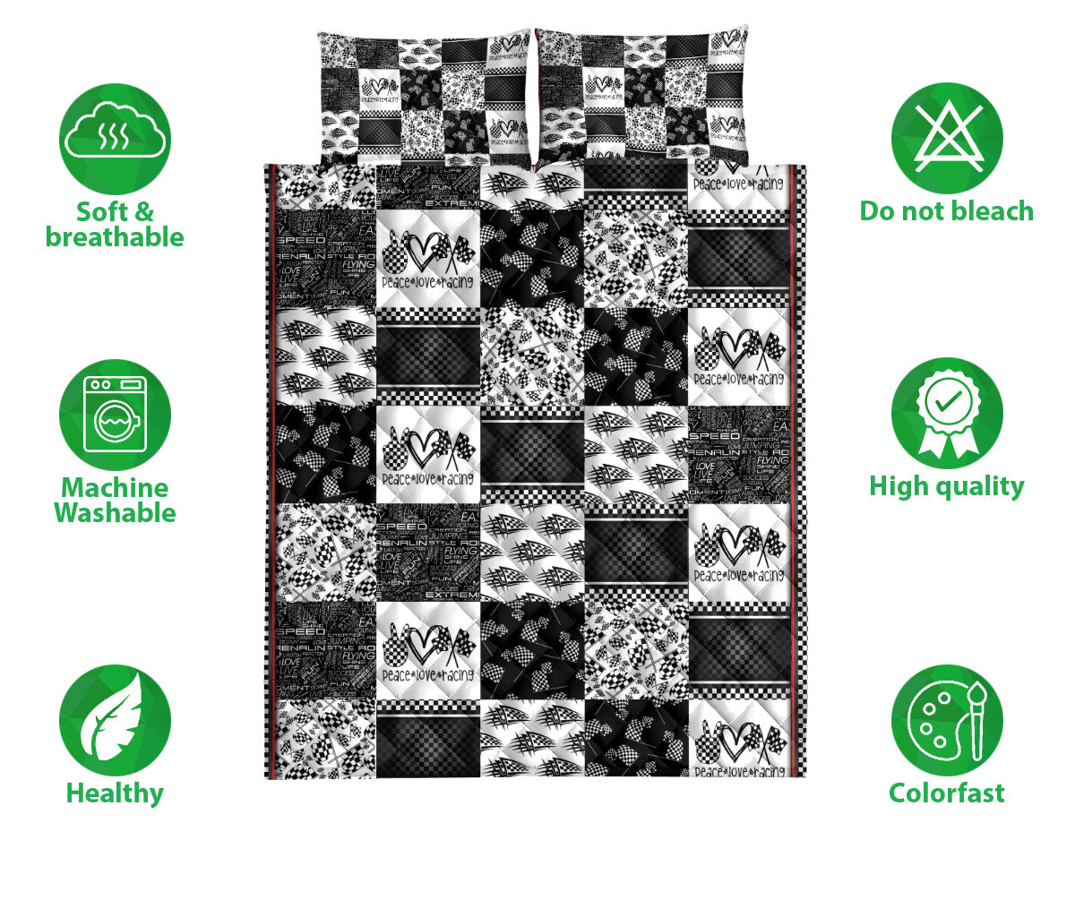 Ohaprints-Quilt-Bed-Set-Pillowcase-Racing-Checkered-Flag-Black-&-White-Patchwork-Pattern-For-Racing-Sport-Lover-Blanket-Bedspread-Bedding-2270-Double (70'' x 80'')