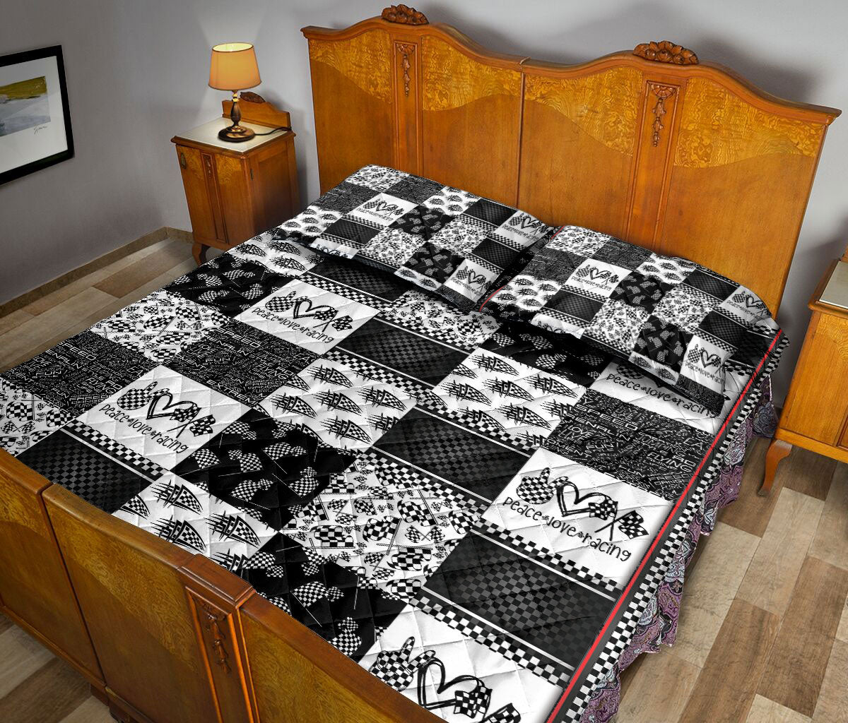 Ohaprints-Quilt-Bed-Set-Pillowcase-Racing-Checkered-Flag-Black-&-White-Patchwork-Pattern-For-Racing-Sport-Lover-Blanket-Bedspread-Bedding-2270-King (90'' x 100'')