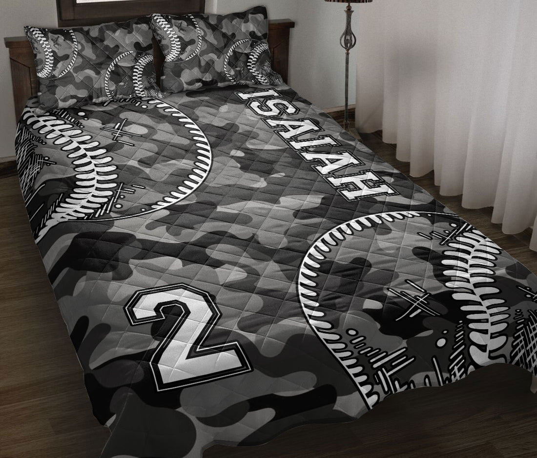 Ohaprints-Quilt-Bed-Set-Pillowcase-Baseball-Softball-Black-Camo-Pattern-Gift-Custom-Personalized-Name-Number-Blanket-Bedspread-Bedding-668-Throw (55'' x 60'')