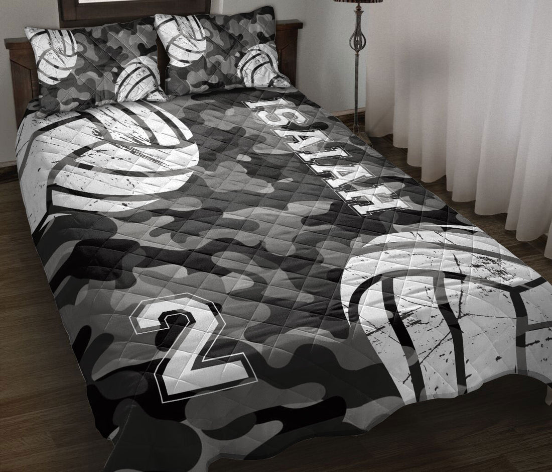 Ohaprints-Quilt-Bed-Set-Pillowcase-Volleyball-Ball-Black-Camo-Pattern-Sports-Gift-Custom-Personalized-Name-Number-Blanket-Bedspread-Bedding-786-Throw (55'' x 60'')