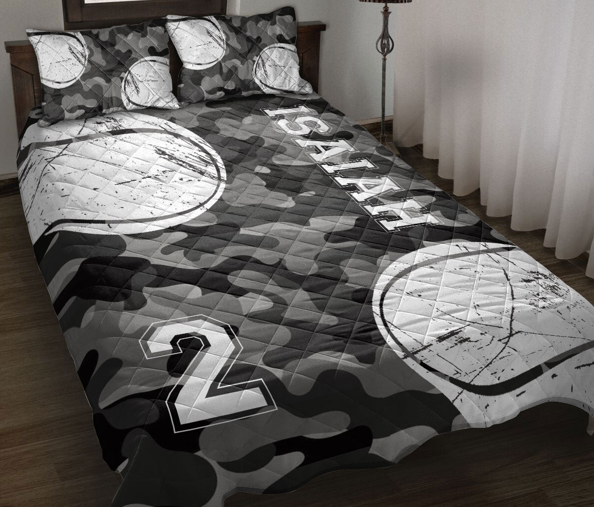 Ohaprints-Quilt-Bed-Set-Pillowcase-Tennis-Ball-Black-Camo-Pattern-Sports-Gift-Custom-Personalized-Name-Number-Blanket-Bedspread-Bedding-1366-Throw (55'' x 60'')