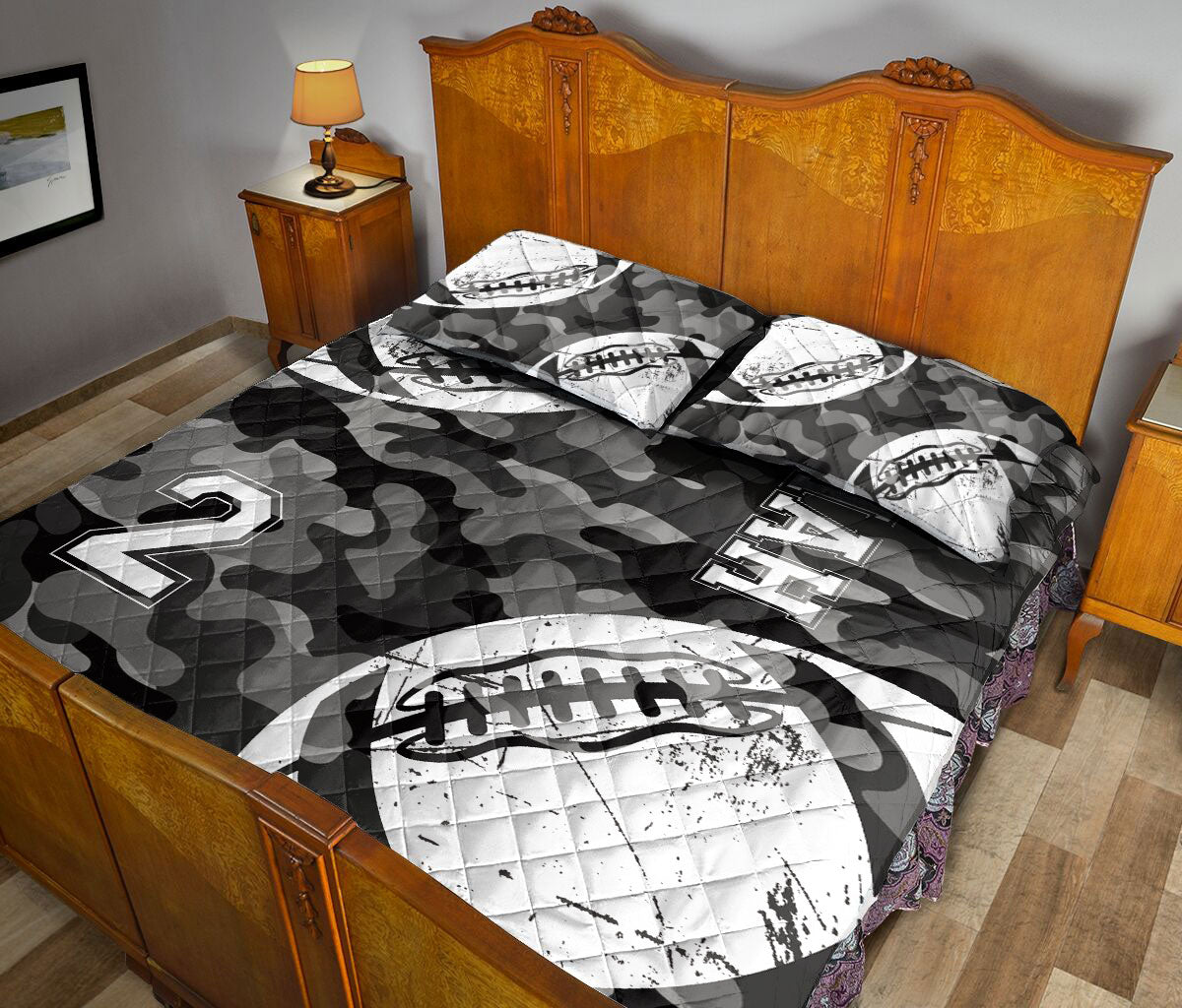 Ohaprints-Quilt-Bed-Set-Pillowcase-American-Football-Black-Camo-Pattern-Gift-Custom-Personalized-Name-Number-Blanket-Bedspread-Bedding-3022-Queen (80'' x 90'')