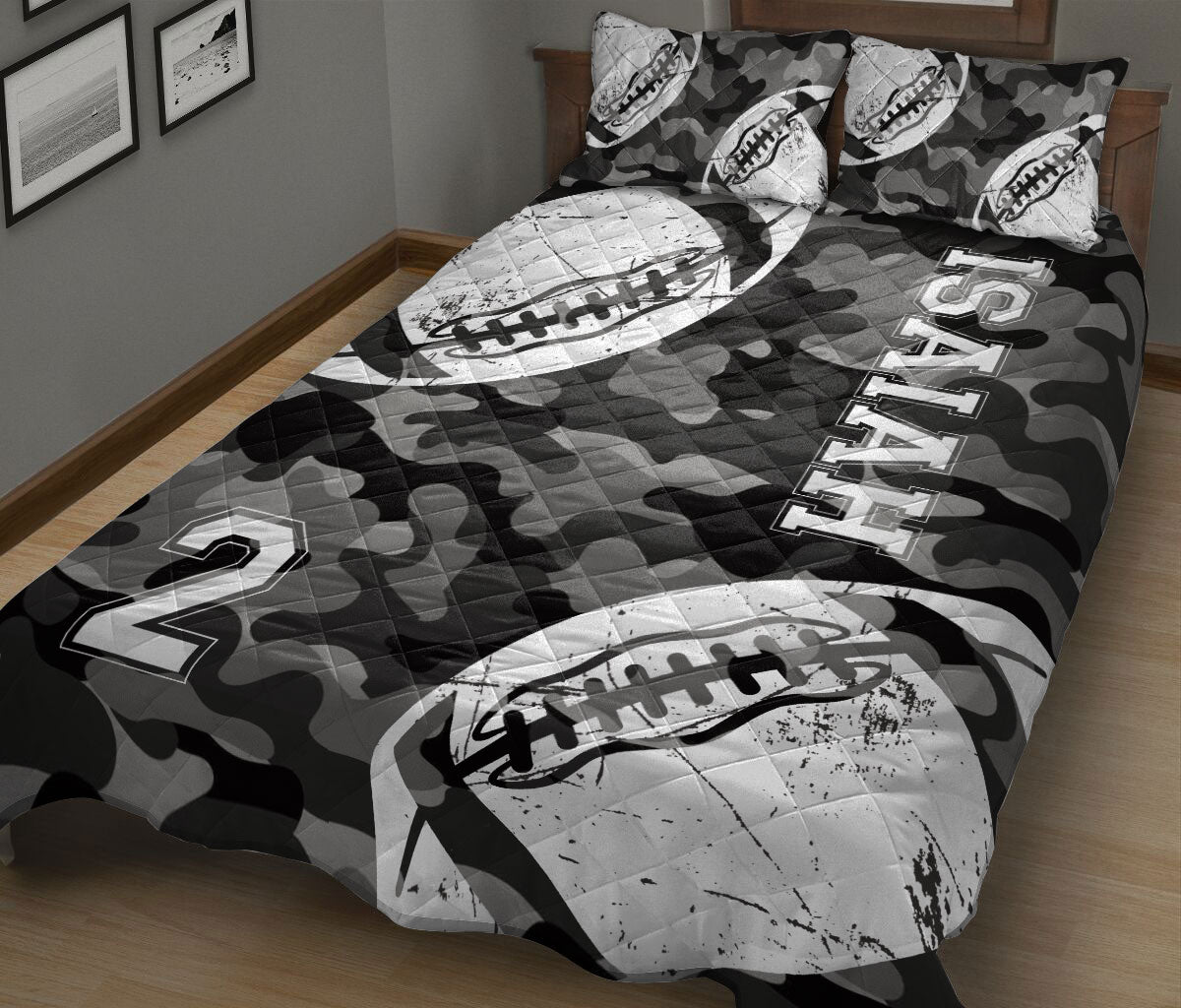 Ohaprints-Quilt-Bed-Set-Pillowcase-American-Football-Black-Camo-Pattern-Gift-Custom-Personalized-Name-Number-Blanket-Bedspread-Bedding-3022-King (90'' x 100'')