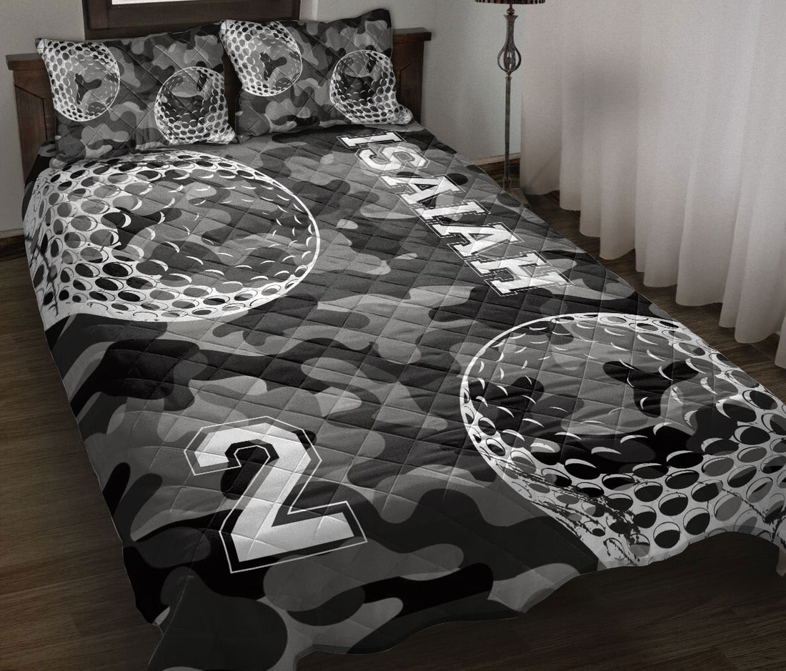 Ohaprints-Quilt-Bed-Set-Pillowcase-Golf-Black-Camo-Pattern-Sports-Fan-Gift-Custom-Personalized-Name-Number-Blanket-Bedspread-Bedding-154-Throw (55'' x 60'')
