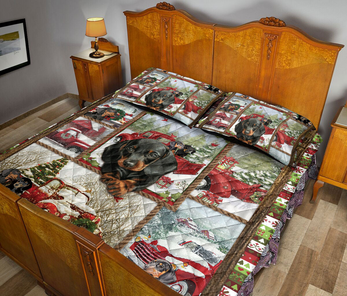 Ohaprints-Quilt-Bed-Set-Pillowcase-Dachshund-Weiner-Doxie-Dog-Christmas-Patchwork-Pattern-Gift-Blanket-Bedspread-Bedding-1226-Queen (80'' x 90'')