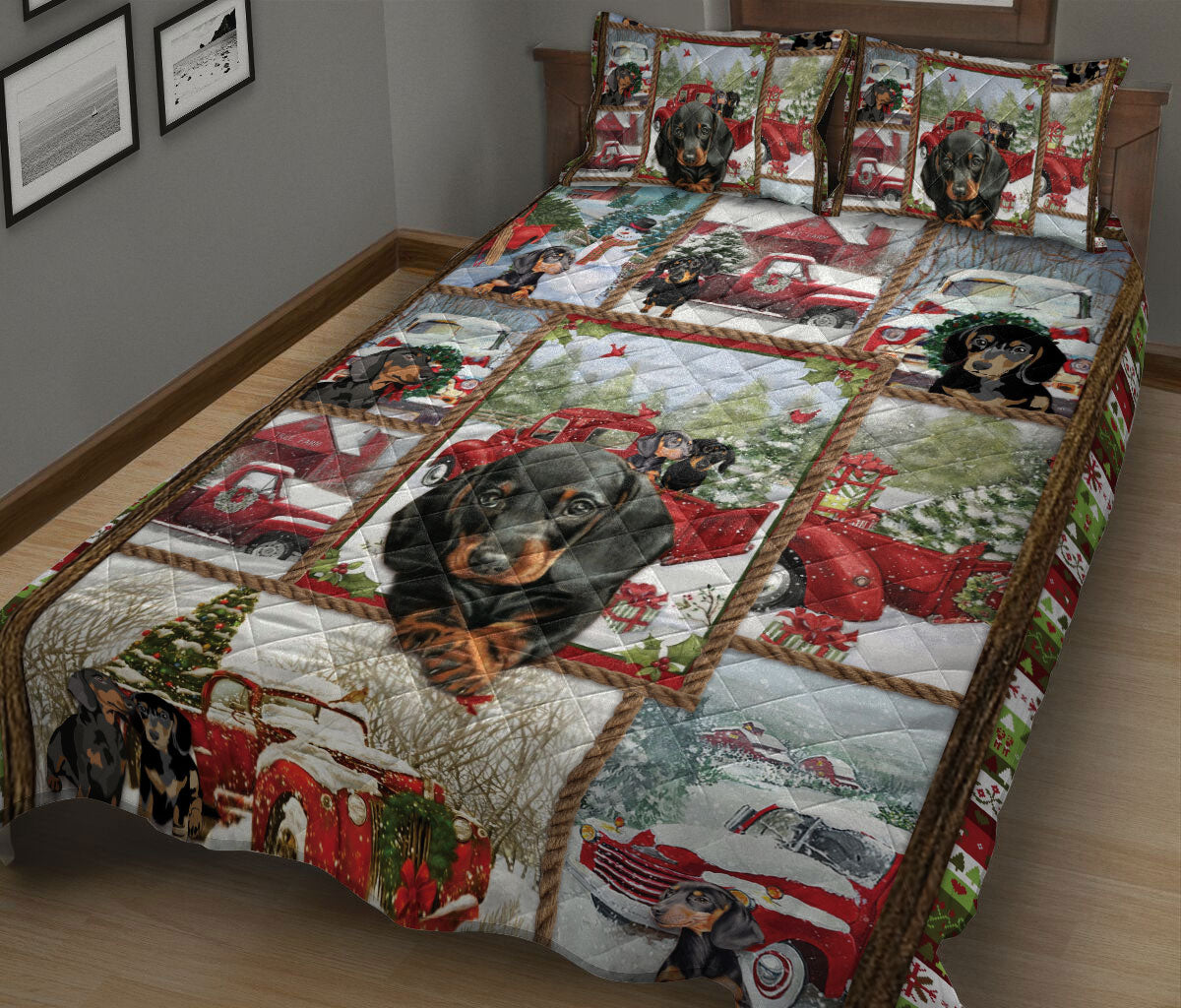 Ohaprints-Quilt-Bed-Set-Pillowcase-Dachshund-Weiner-Doxie-Dog-Christmas-Patchwork-Pattern-Gift-Blanket-Bedspread-Bedding-1226-King (90'' x 100'')