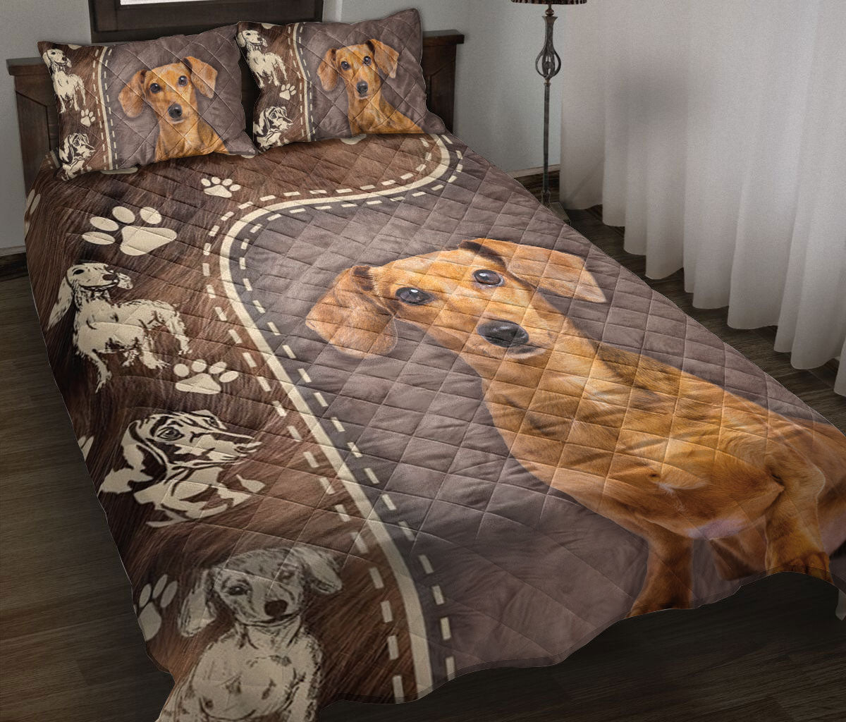 Ohaprints-Quilt-Bed-Set-Pillowcase-Dachshund-Weiner-Doxie-Dog-Brown-Pattern-Dog-Lover-Gift-Blanket-Bedspread-Bedding-2842-Throw (55'' x 60'')