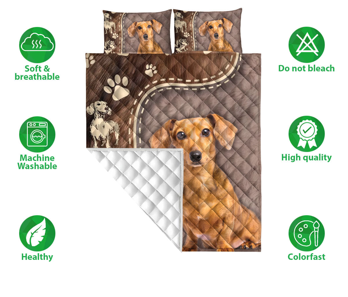 Ohaprints-Quilt-Bed-Set-Pillowcase-Dachshund-Weiner-Doxie-Dog-Brown-Pattern-Dog-Lover-Gift-Blanket-Bedspread-Bedding-2842-Double (70'' x 80'')