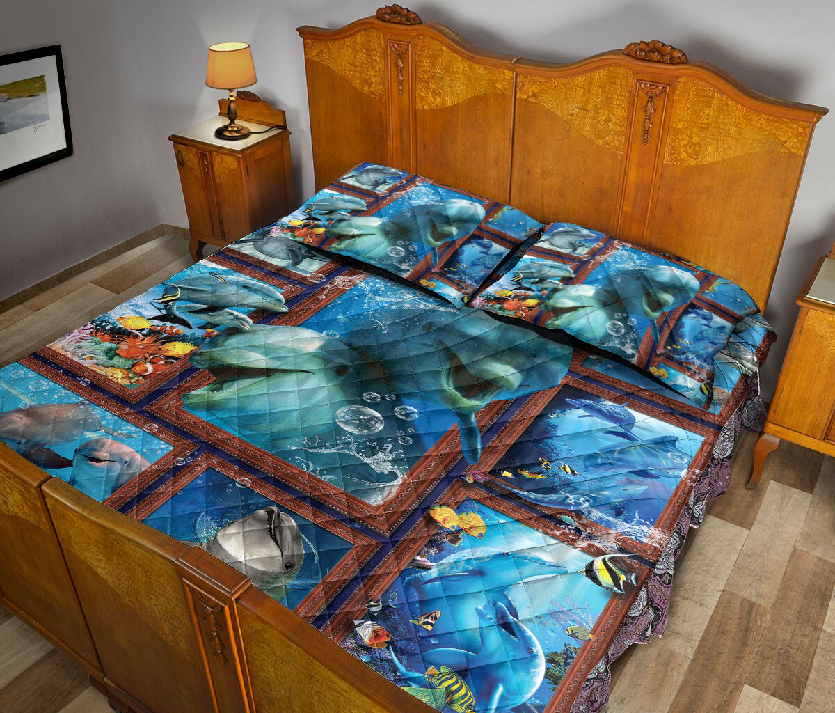 Ohaprints-Quilt-Bed-Set-Pillowcase-Dolphin-Ocean-Patchwork-Pattern-Animal-Lover-Unique-Gift-Blanket-Bedspread-Bedding-1838-Queen (80'' x 90'')