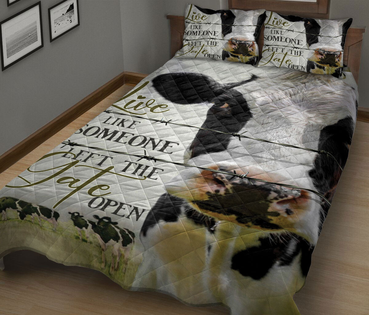 Ohaprints-Quilt-Bed-Set-Pillowcase-Dairy-Cow-Cattle-Live-Like-Someone-Left-The-Gate-Open-Gift-Blanket-Bedspread-Bedding-2397-King (90'' x 100'')