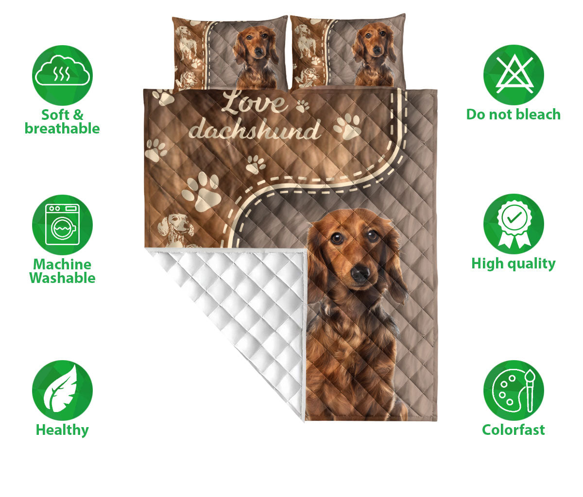 Ohaprints-Quilt-Bed-Set-Pillowcase-Love-Dachshund-Weiner-Doxie-Dog-Brown-Pattern-Dog-Lover-Gift-Blanket-Bedspread-Bedding-676-Double (70'' x 80'')