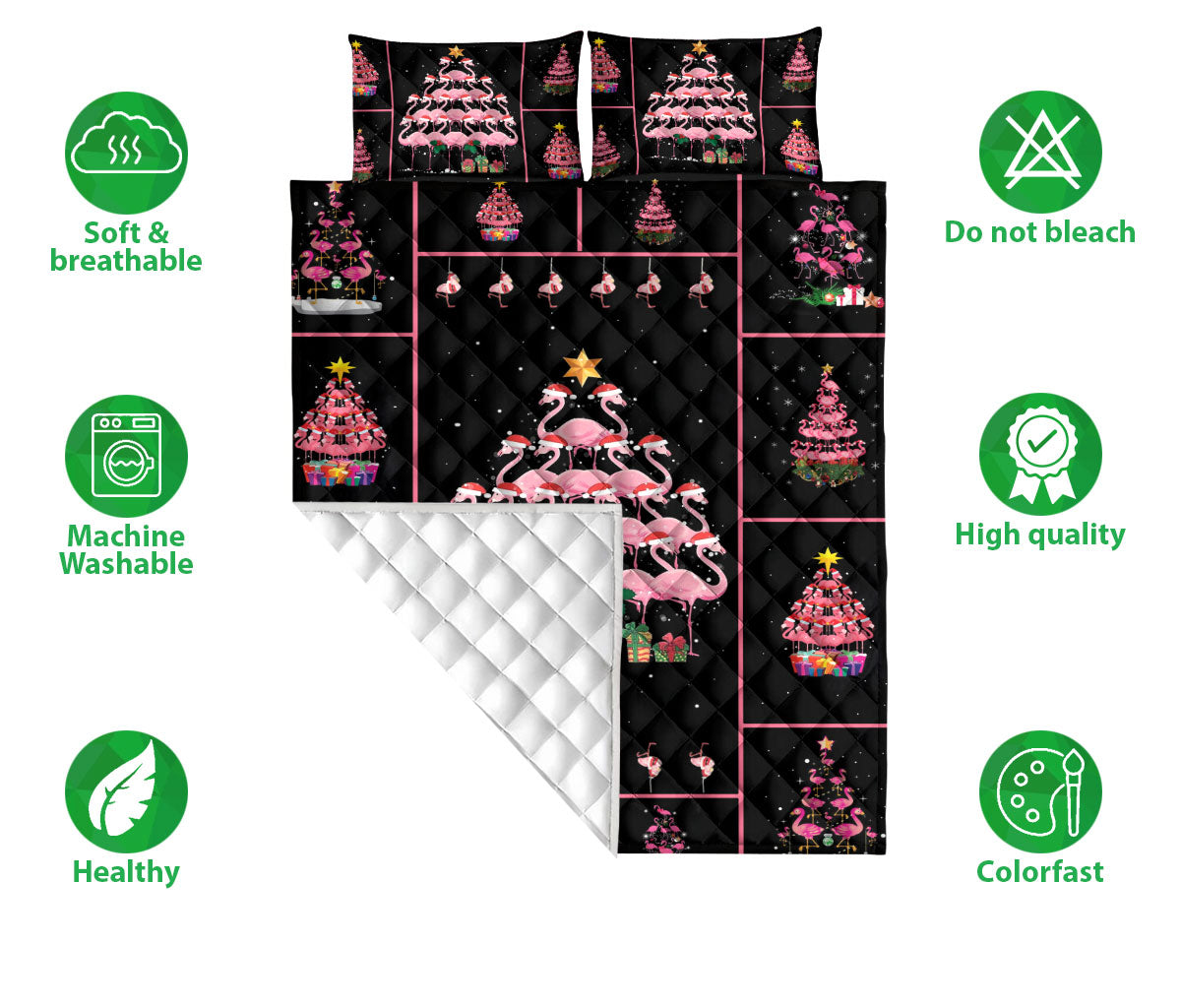Ohaprints-Quilt-Bed-Set-Pillowcase-Flamingo-Pine-Tree-Christmas-Patchwork-Pattern-Unique-Gift-Blanket-Bedspread-Bedding-110-Double (70'' x 80'')