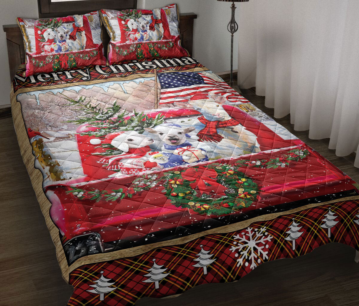 Ohaprints-Quilt-Bed-Set-Pillowcase-Cute-Goat-Red-Truck-Merry-Christmas-Animal-Lover-Unique-Gift-Blanket-Bedspread-Bedding-2437-Throw (55'' x 60'')