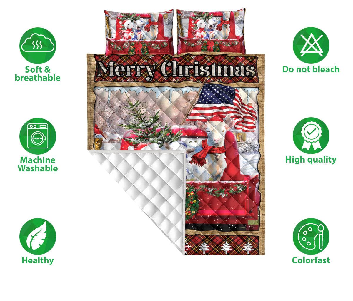 Ohaprints-Quilt-Bed-Set-Pillowcase-Cute-Goat-Red-Truck-Merry-Christmas-Animal-Lover-Unique-Gift-Blanket-Bedspread-Bedding-2437-Double (70'' x 80'')