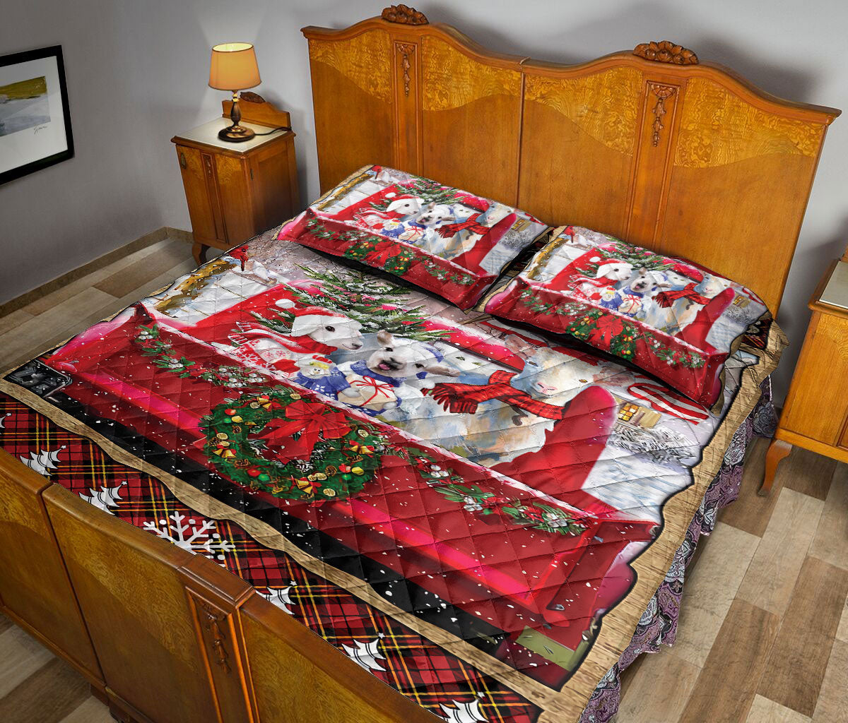 Ohaprints-Quilt-Bed-Set-Pillowcase-Cute-Goat-Red-Truck-Merry-Christmas-Animal-Lover-Unique-Gift-Blanket-Bedspread-Bedding-2437-Queen (80'' x 90'')