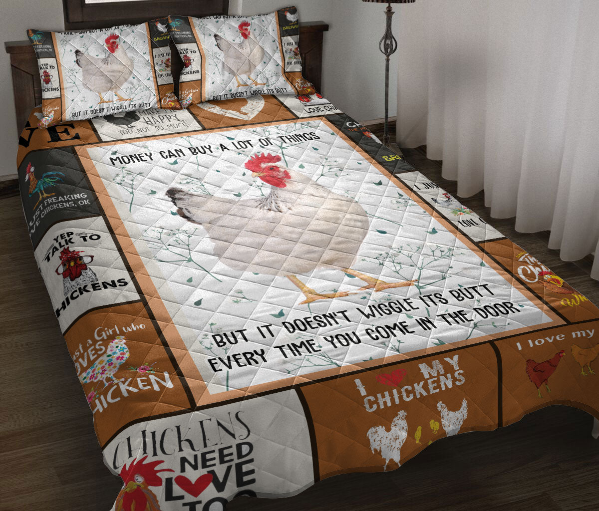 Ohaprints-Quilt-Bed-Set-Pillowcase-I-Love-My-Chickens-Patchwork-Pattern-Farm-Animal-Lover-Gift-Blanket-Bedspread-Bedding-1216-Throw (55'' x 60'')