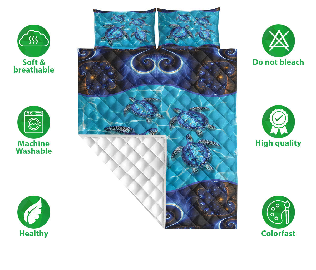 Ohaprints-Quilt-Bed-Set-Pillowcase-Sea-Turtle-Blue-Floral-Mandala-Pattern-Animal-Love-Unique-Gift-Blanket-Bedspread-Bedding-2426-Double (70'' x 80'')