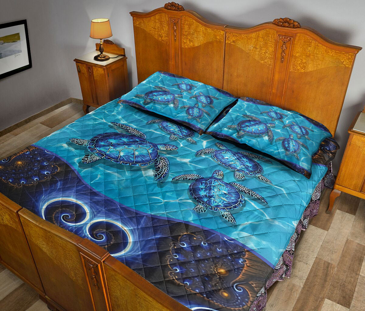 Ohaprints-Quilt-Bed-Set-Pillowcase-Sea-Turtle-Blue-Floral-Mandala-Pattern-Animal-Love-Unique-Gift-Blanket-Bedspread-Bedding-2426-Queen (80'' x 90'')