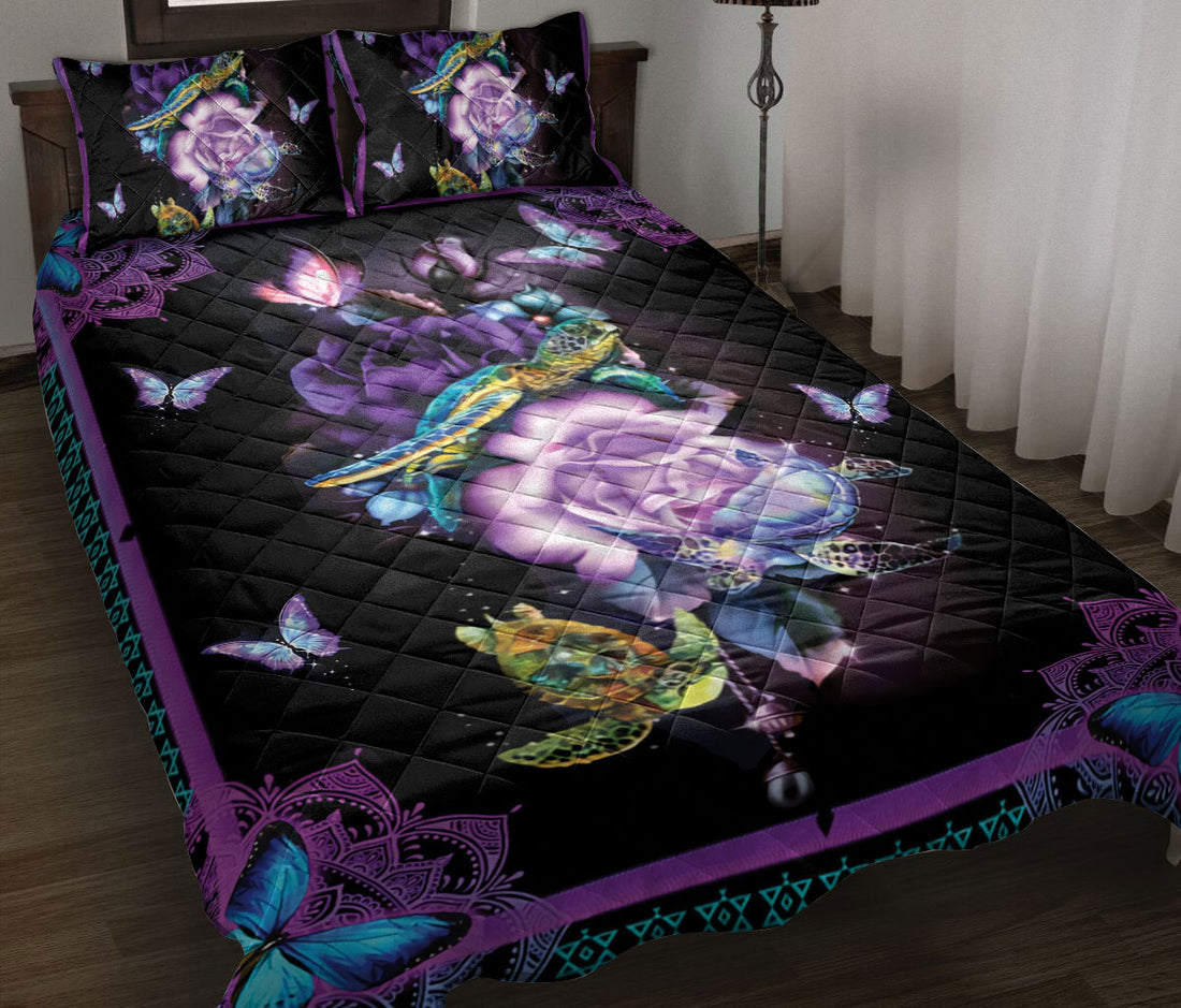 Ohaprints-Quilt-Bed-Set-Pillowcase-Turtle-&-Purple-Flower-Floral-Pattern-Animal-Lover-Unique-Gift-Blanket-Bedspread-Bedding-2467-Throw (55'' x 60'')