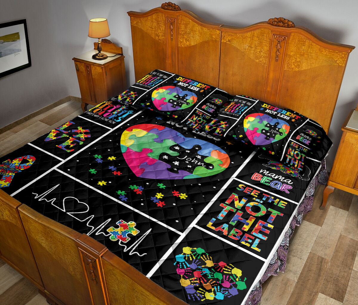 Ohaprints-Quilt-Bed-Set-Pillowcase-Autism-Awareness-Different-Not-Less-Custom-Personalized-Name-Blanket-Bedspread-Bedding-1238-Queen (80'' x 90'')