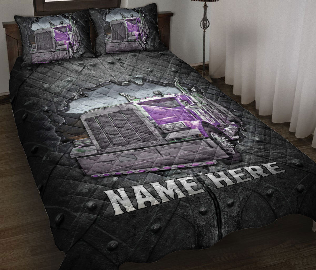 Ohaprints-Quilt-Bed-Set-Pillowcase-Purple-Truck-Crack-Pattern-Trucker-Gift-Custom-Personalized-Name-Blanket-Bedspread-Bedding-3010-Throw (55'' x 60'')