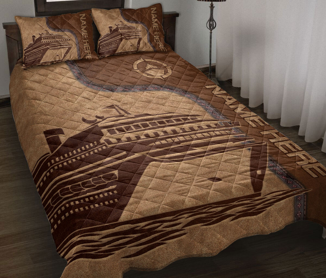 Ohaprints-Quilt-Bed-Set-Pillowcase-Cruise-Brown-Pattern-Unique-Gift-For-Cruise-Lover-Custom-Personalized-Name-Blanket-Bedspread-Bedding-208-Throw (55'' x 60'')
