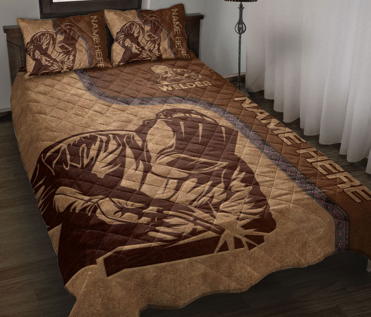 Ohaprints-Quilt-Bed-Set-Pillowcase-Welder-Brown-Pattern-Unique-Gift-For-Welder-Custom-Personalized-Name-Blanket-Bedspread-Bedding-1379-Throw (55'' x 60'')