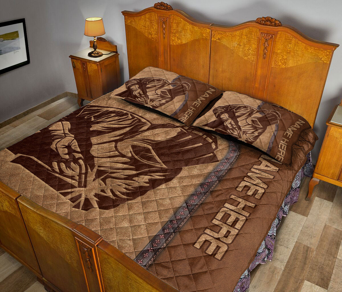 Ohaprints-Quilt-Bed-Set-Pillowcase-Welder-Brown-Pattern-Unique-Gift-For-Welder-Custom-Personalized-Name-Blanket-Bedspread-Bedding-1379-Queen (80'' x 90'')