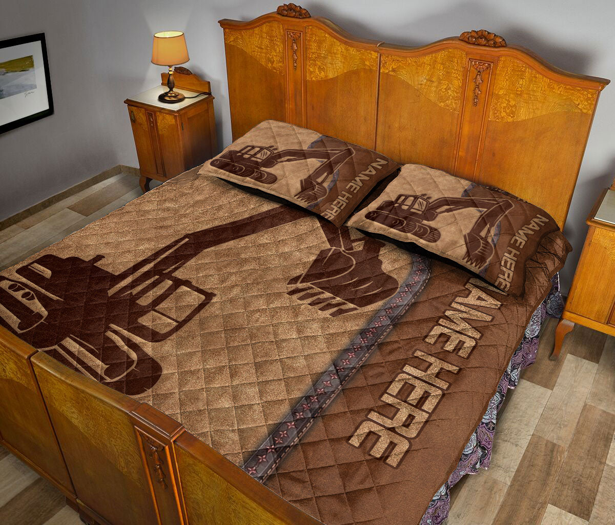 Ohaprints-Quilt-Bed-Set-Pillowcase-Excavator-Brown-Pattern-Unique-Gift-For-Excavator-Custom-Personalized-Name-Blanket-Bedspread-Bedding-1967-Queen (80'' x 90'')