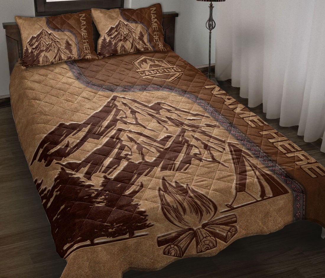 Ohaprints-Quilt-Bed-Set-Pillowcase-Camping-Brown-Pattern-Unique-Gift-For-Camping-Lover-Custom-Personalized-Name-Blanket-Bedspread-Bedding-2559-Throw (55'' x 60'')