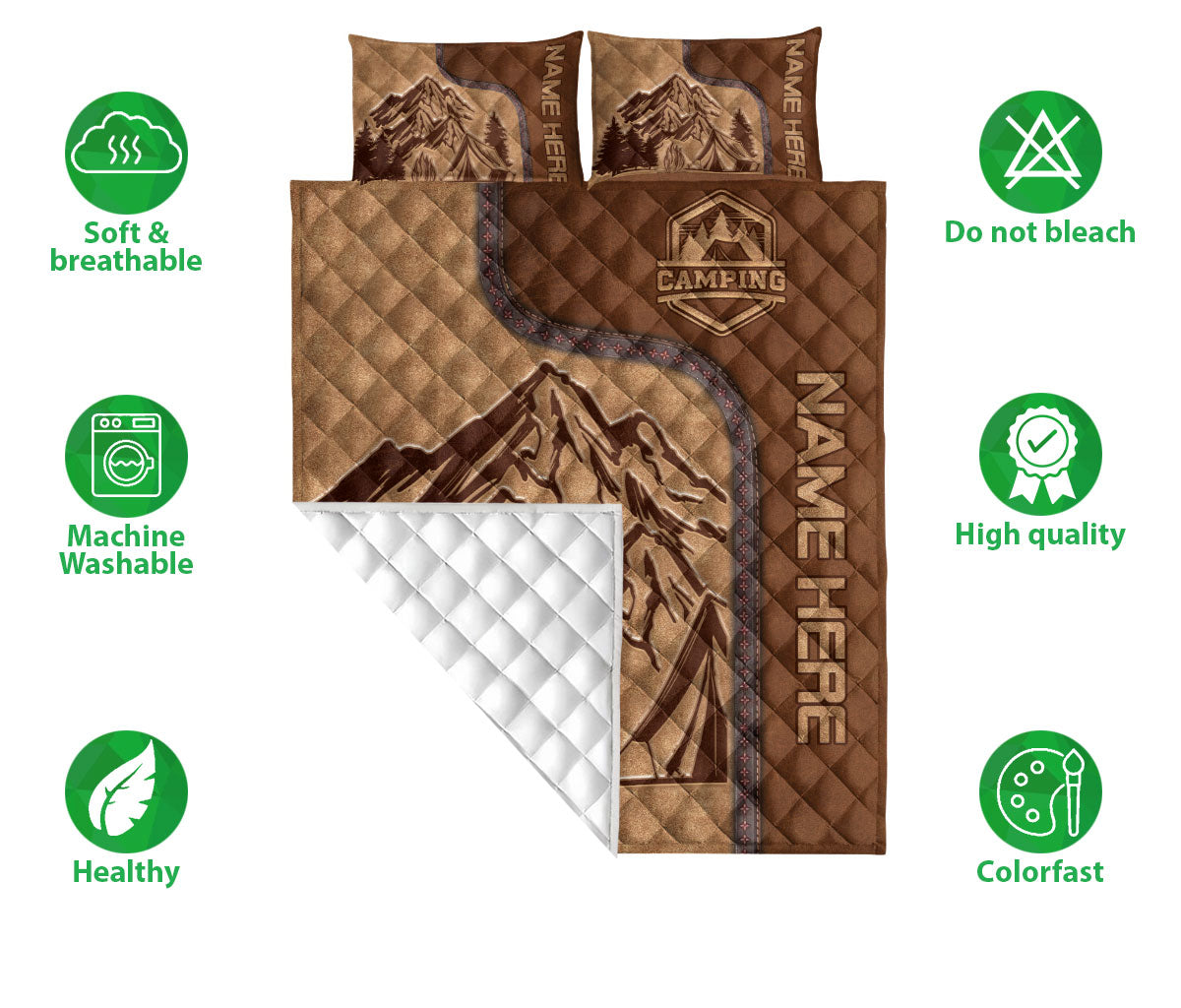 Ohaprints-Quilt-Bed-Set-Pillowcase-Camping-Brown-Pattern-Unique-Gift-For-Camping-Lover-Custom-Personalized-Name-Blanket-Bedspread-Bedding-2559-Double (70'' x 80'')