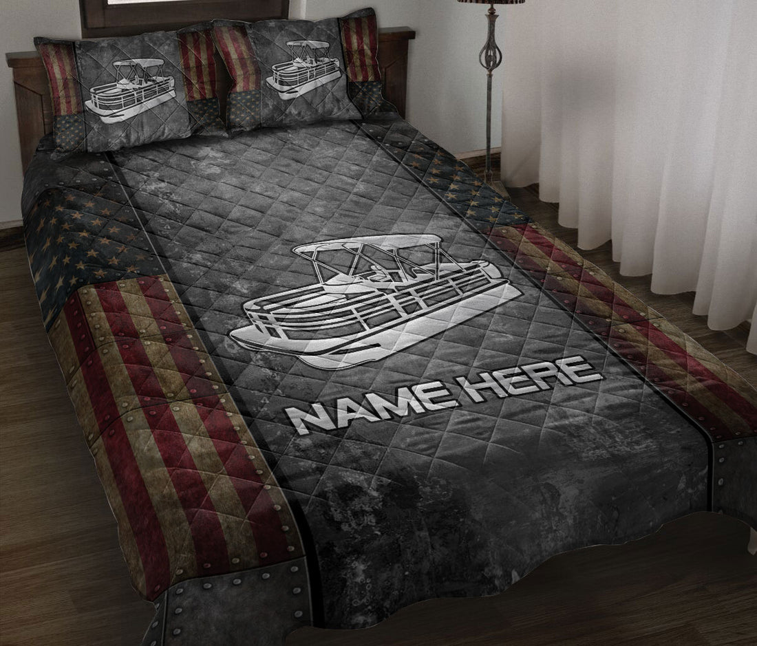 Ohaprints-Quilt-Bed-Set-Pillowcase-Pontoon-American-Flag-Unique-Gift-For-Pontoon-Lover-Custom-Personalized-Name-Blanket-Bedspread-Bedding-209-Throw (55'' x 60'')