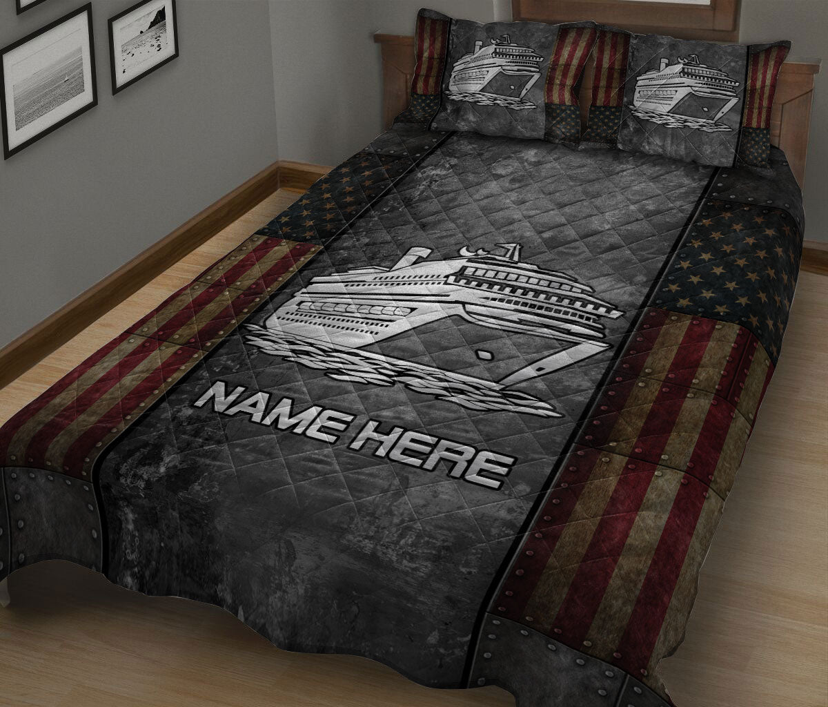 Ohaprints-Quilt-Bed-Set-Pillowcase-Cruise-American-Flag-Unique-Gift-For-Cruise-Lover-Custom-Personalized-Name-Blanket-Bedspread-Bedding-800-King (90'' x 100'')