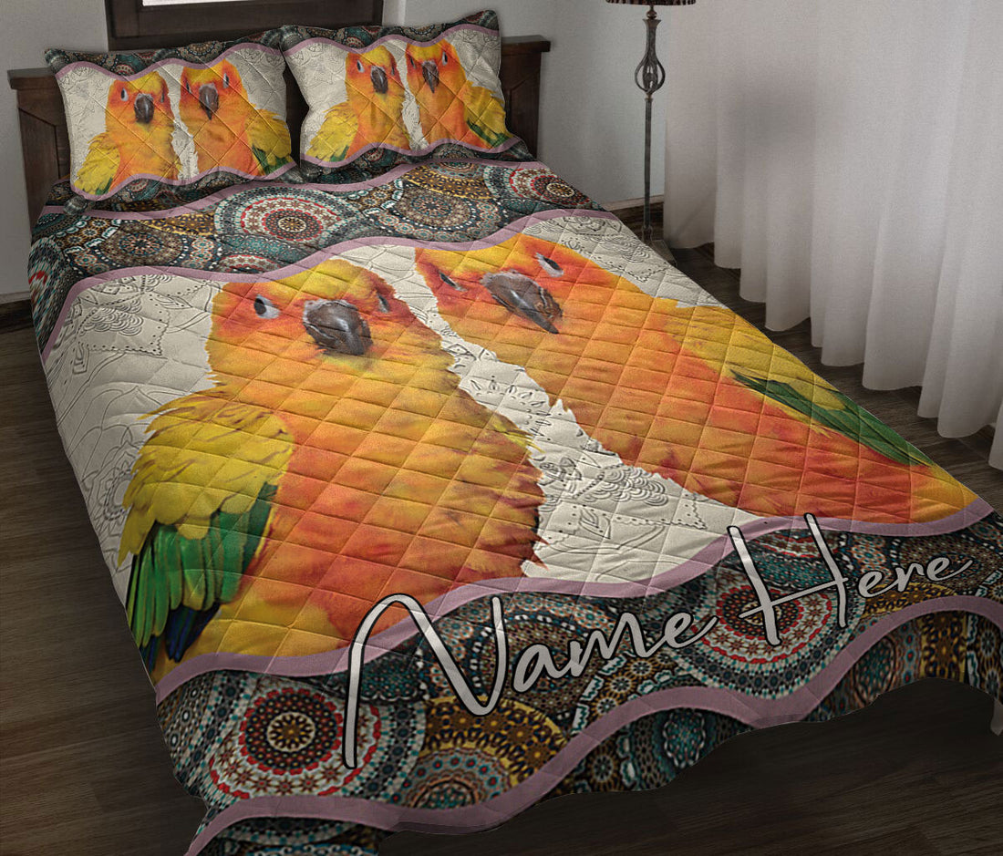 Ohaprints-Quilt-Bed-Set-Pillowcase-Sun-Conure-Parrot-Mandala-Floral-Boho-Animal-Lover-Custom-Personalized-Name-Blanket-Bedspread-Bedding-2490-Throw (55'' x 60'')