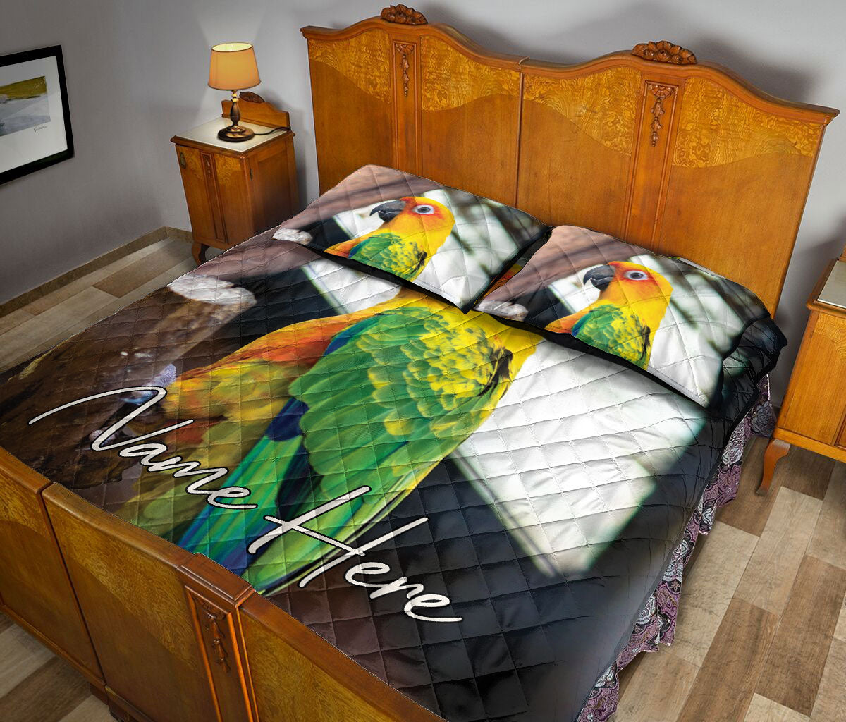 Ohaprints-Quilt-Bed-Set-Pillowcase-Conure-Parrots-Gift-For-Pet-Birds-Parrot-Lover-Custom-Personalized-Name-Blanket-Bedspread-Bedding-1279-Queen (80'' x 90'')