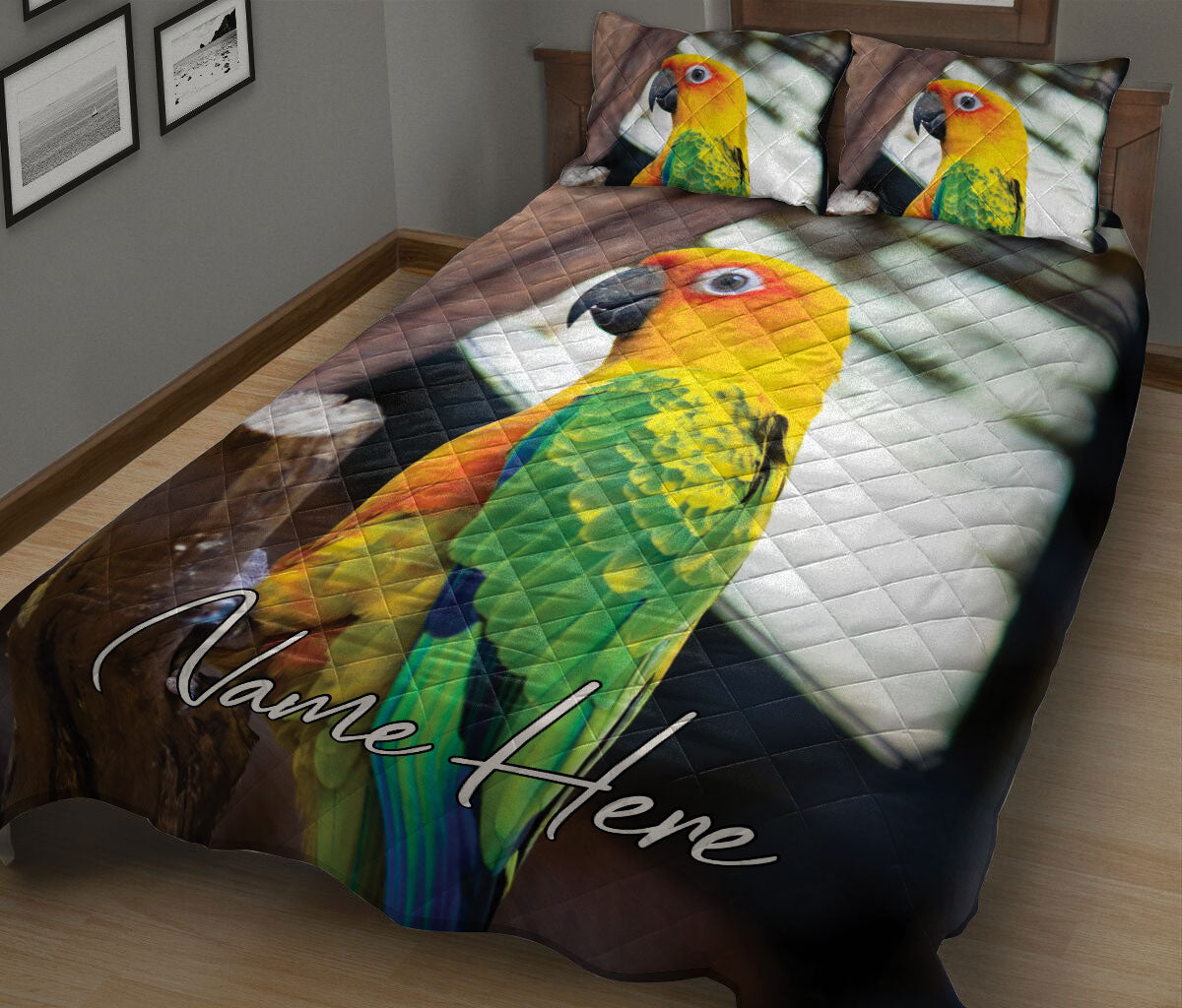 Ohaprints-Quilt-Bed-Set-Pillowcase-Conure-Parrots-Gift-For-Pet-Birds-Parrot-Lover-Custom-Personalized-Name-Blanket-Bedspread-Bedding-1279-King (90'' x 100'')