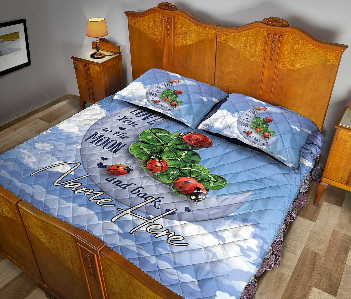 Ohaprints-Quilt-Bed-Set-Pillowcase-Ladybugs-Love-You-To-The-Moon-&-Back-Floral-Gift-For-Animal-Lover-Black-Blanket-Bedspread-Bedding-1968-Queen (80'' x 90'')