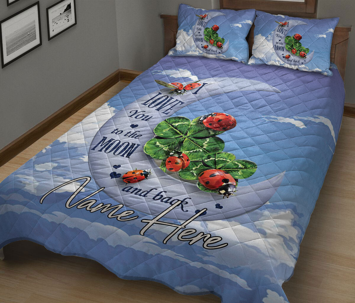 Ohaprints-Quilt-Bed-Set-Pillowcase-Ladybugs-Love-You-To-The-Moon-&-Back-Floral-Gift-For-Animal-Lover-Black-Blanket-Bedspread-Bedding-1968-King (90'' x 100'')